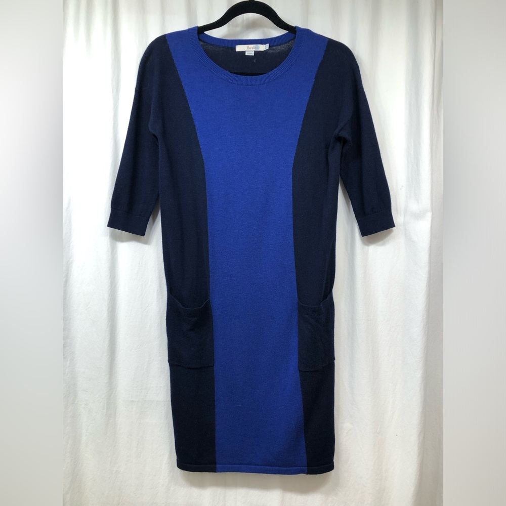 Boden Blue Navy Sweater Dress 4R Long Tunic Shirt Front Pockets Wool Blend